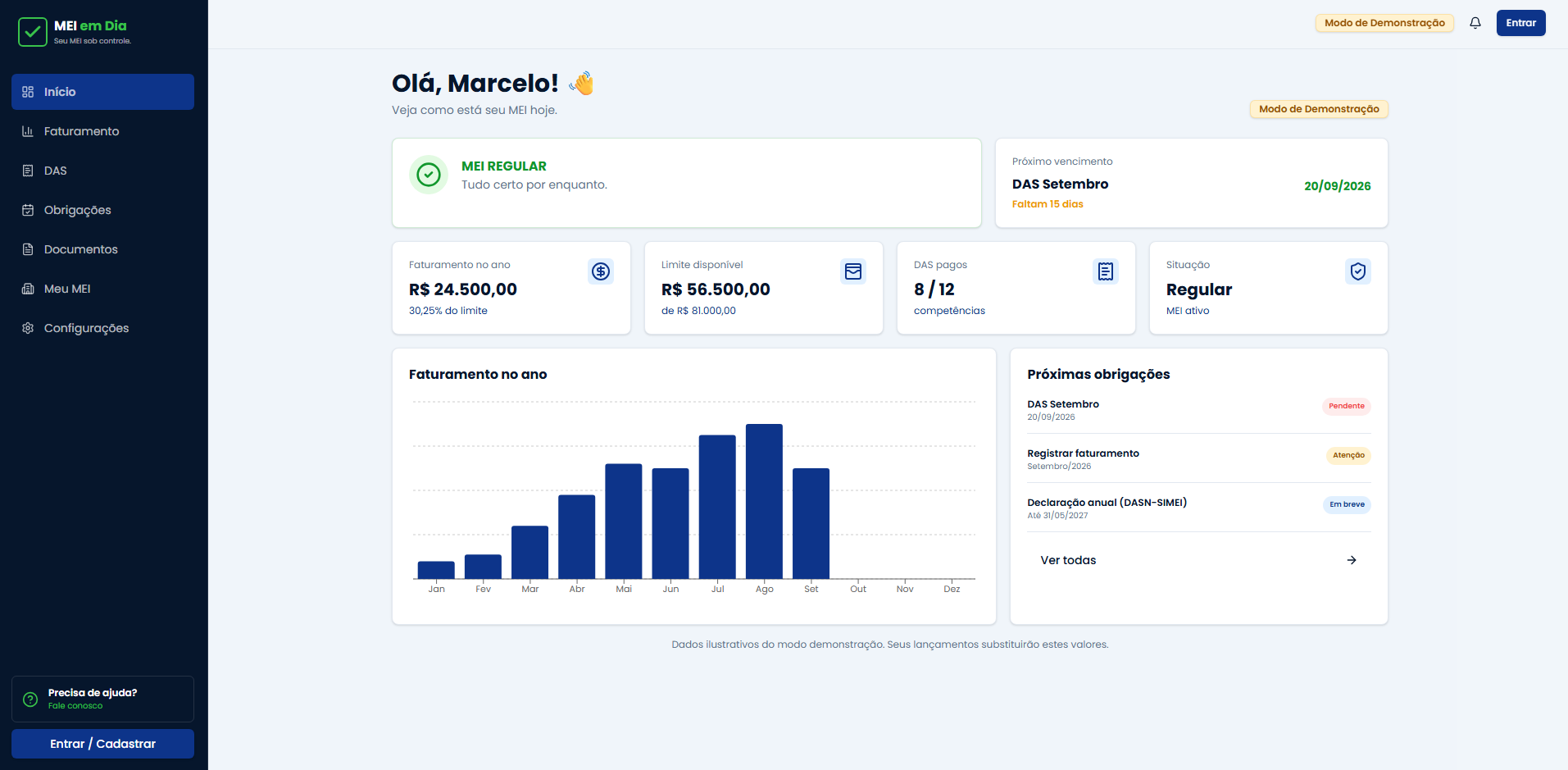 Página inicial do site MEI em Dia