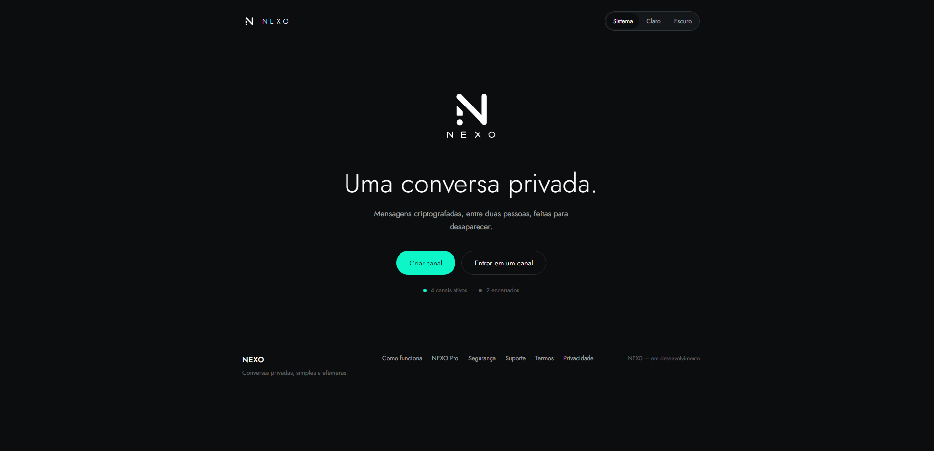 Página inicial do site Nexo Chats